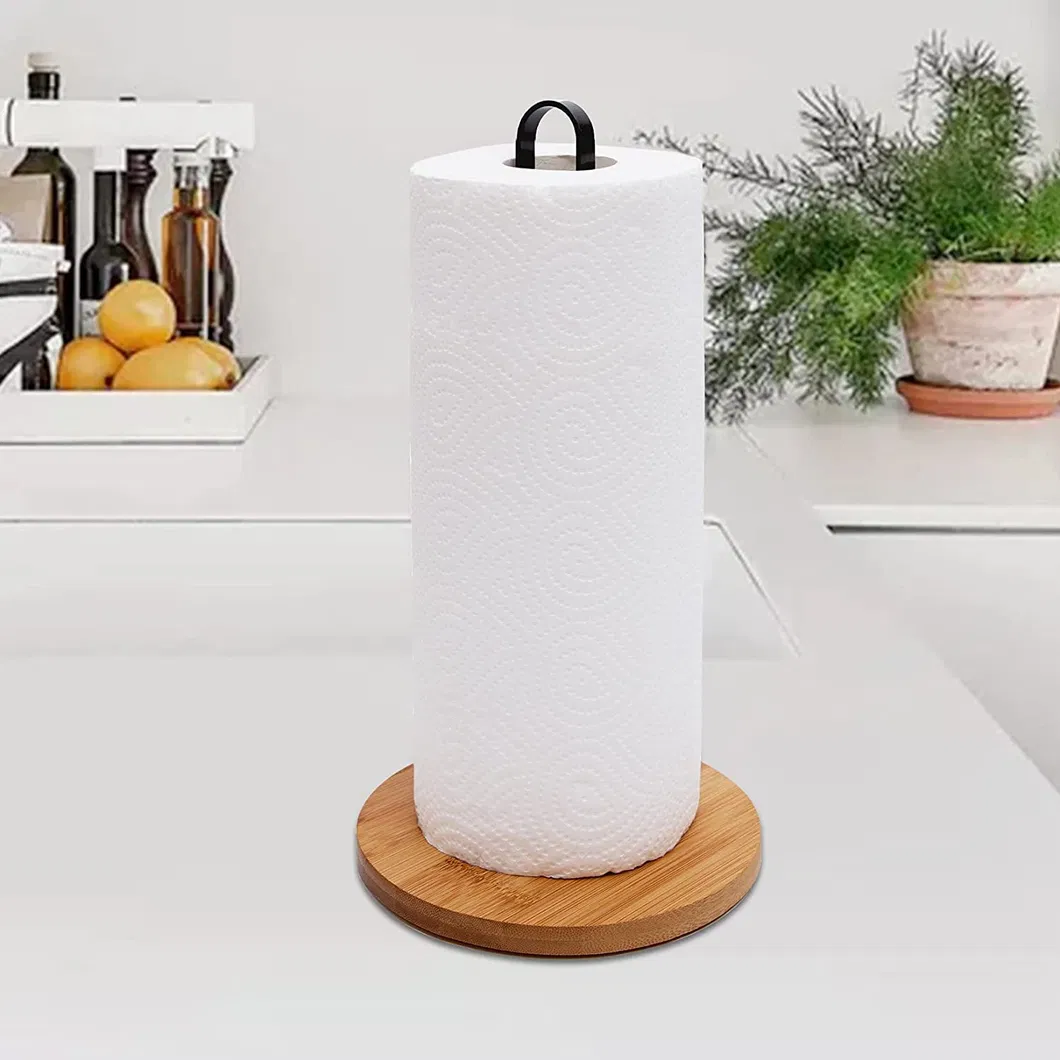 Soporte para toallas de papel de madera de bamb&uacute; independiente, soporte para toallas de cocina, encimera Soporte para toallas 