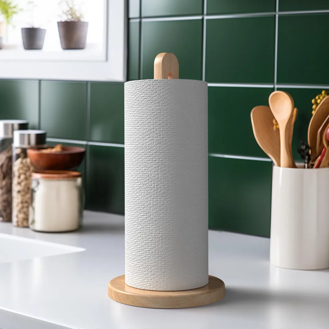 Soporte para dispensador de toallas de papel de madera de haya maciza con base antideslizante 