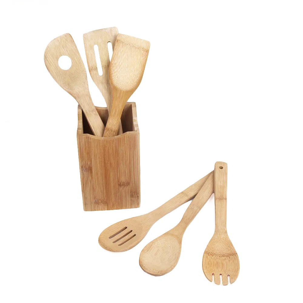 Personalize soporte cuadrado de bamb&uacute; y juego de utensilios de cocina para cocina