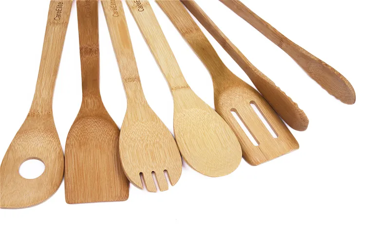 Juego de utensilios de cocina de bamb&uacute; antiadherentes y port&aacute;tiles para barbacoa