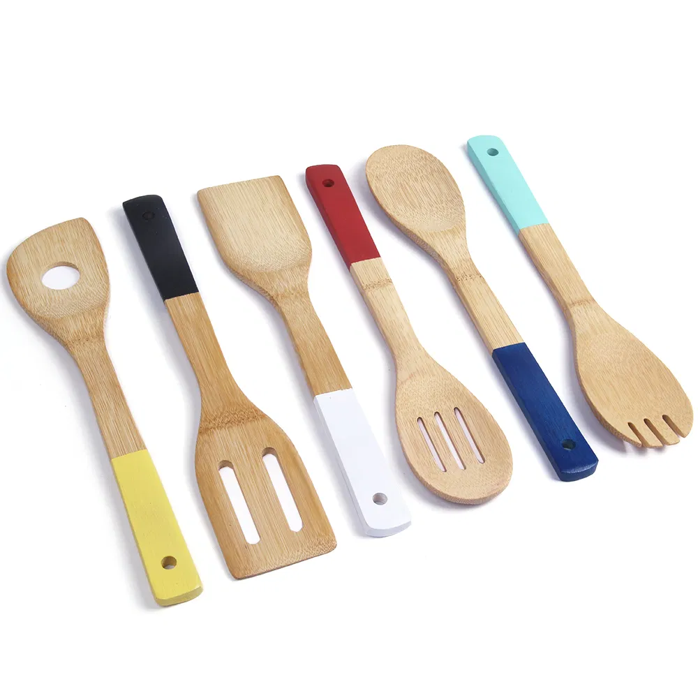al por mayor Juego de utensilios de cocina de bamb&uacute; coloridos para regalo de Navidad
