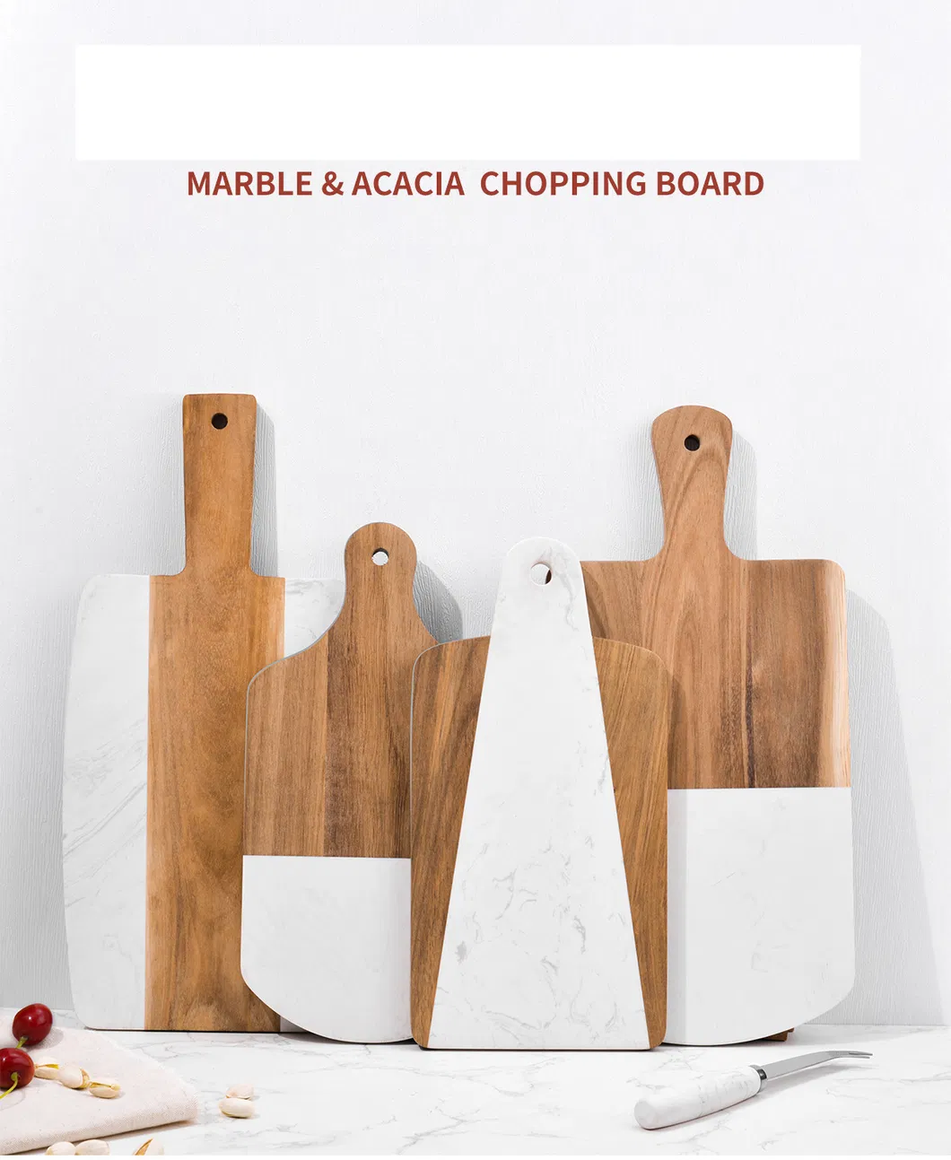Tabla de cortar y cortar de m&aacute;rmol blanco y madera de acacia para quesos y embutidos Tabla 