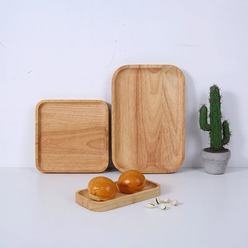 Bandeja rectangular rústica para servir comida de té de madera de haya