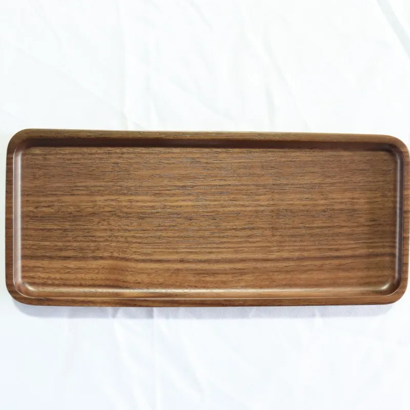 Bandeja rectangular personalizada redonda y cuadrada de madera de nogal negro para servir/plato de cena 