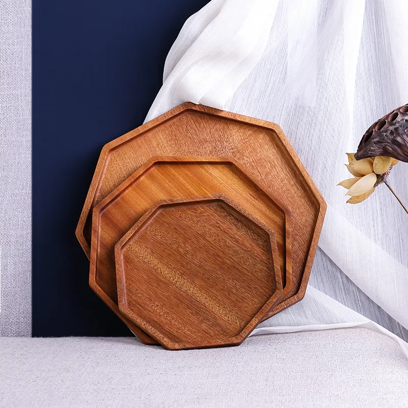 Juego de bandejas para servir de madera de ébano con forma octágono para cocina