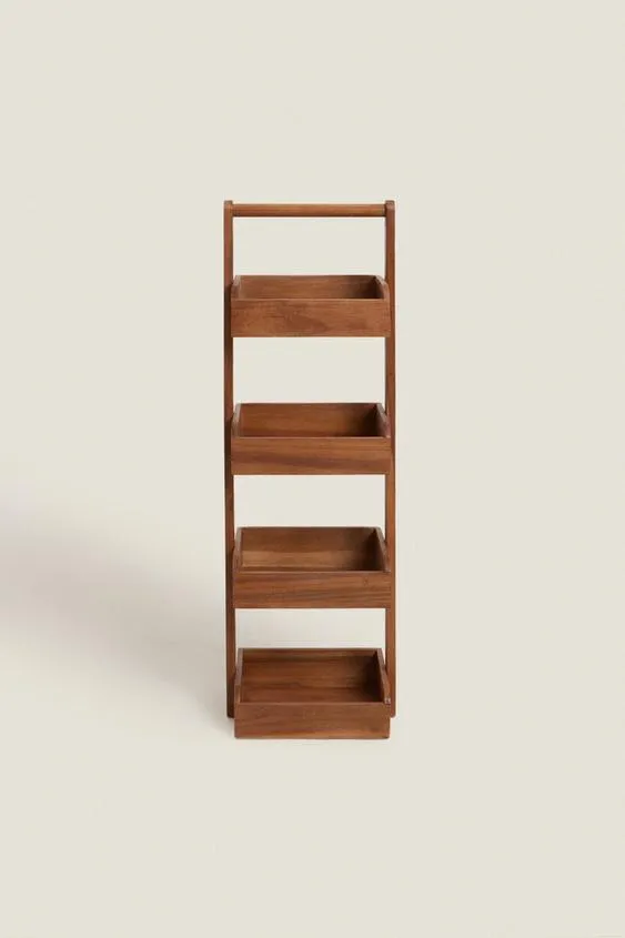 Vers&aacute;til estante de almacenamiento de madera de acacia de 4 niveles para ba&ntilde;o y sala de estar 