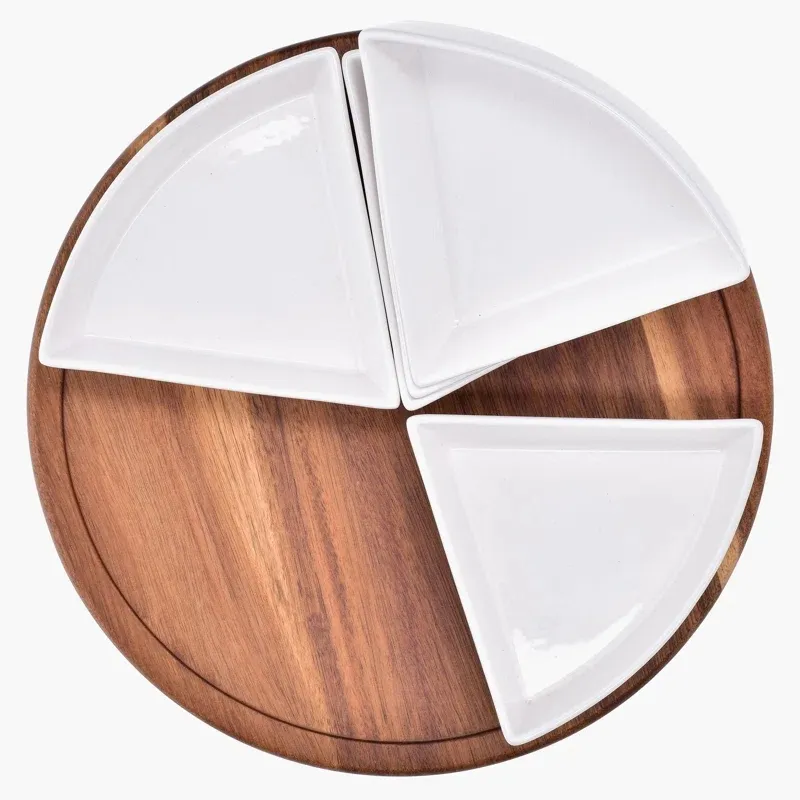 Tocadiscos Lazy Susan de madera de acacia, bandeja para servir para mesa con varios platos de porcelana 