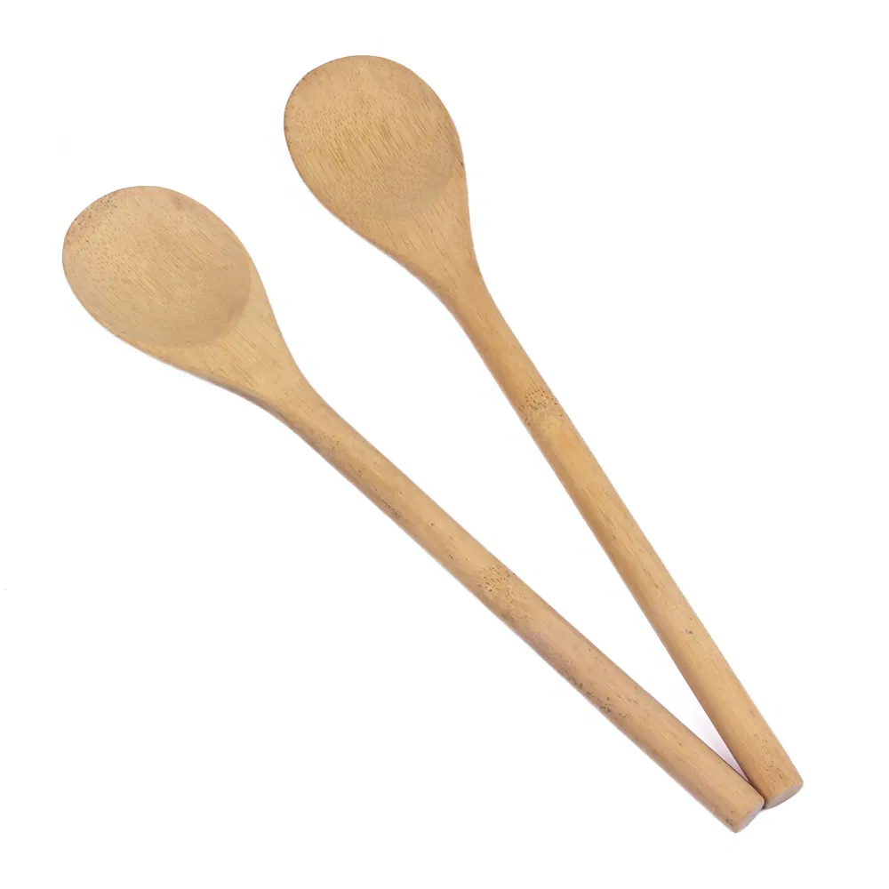 Cuchara de cocina de madera de bamb&uacute; con mango redondo 