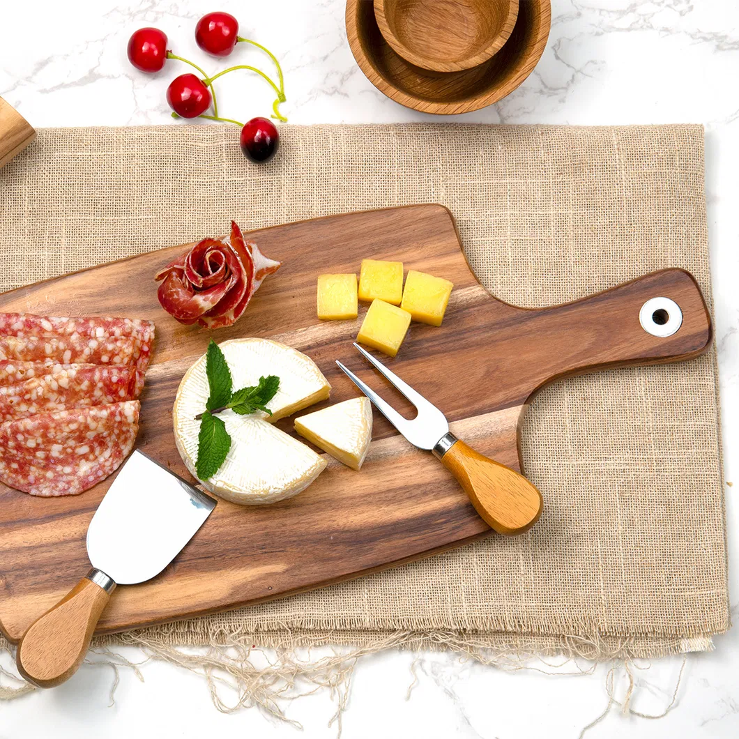 Productos de cocina al por mayor Tabla para cortar queso de madera de Acacia con mango 