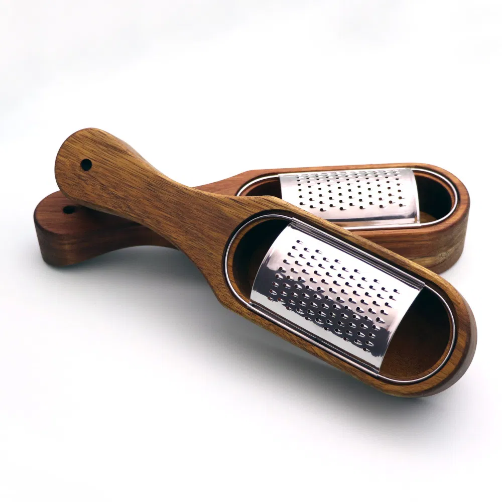 Rallador de queso de acero inoxidable con recipiente de madera Rallador de mano Mini rallador