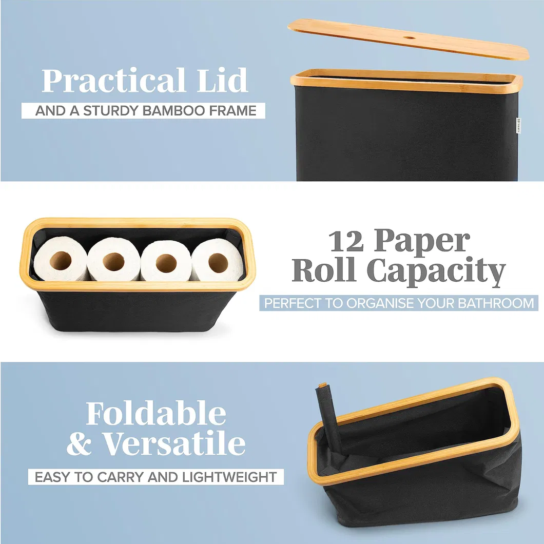 Organizador de papel higi&eacute;nico apilable y plegable con tapa de bamb&uacute;
