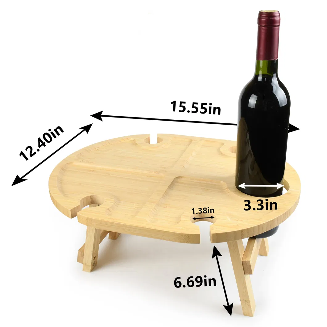 Mesa de camping de bamb&uacute; duradera e impermeable Mesa de picnic para vino para viajes familiares 