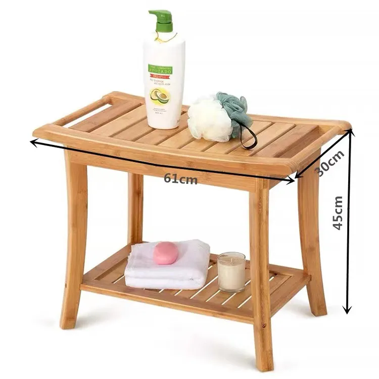 Taburete de ba&ntilde;o de bamb&uacute; engrosado con funci&oacute;n para colgar toallas 