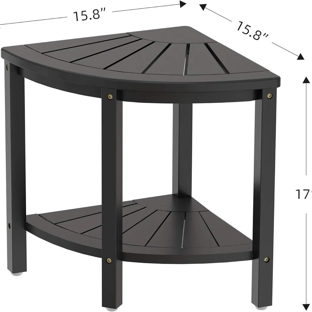 Taburete de ducha de esquina de bamb&uacute; de lujo de color negro, taburete de almacenamiento para ba&ntilde;o Taburete de ducha de esquina 