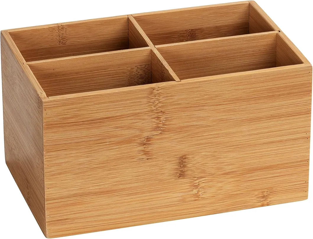 Caja organizadora de bambú con 3 compartimentos - Caja de almacenamiento, cesta de baño