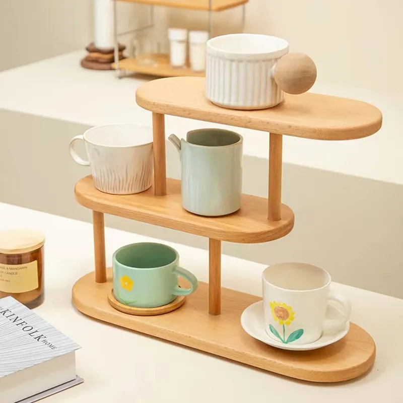 Estante de almacenamiento multifuncional de madera maciza de 3 capas, estante de almacenamiento de cosm&eacute;ticos de escritorio 