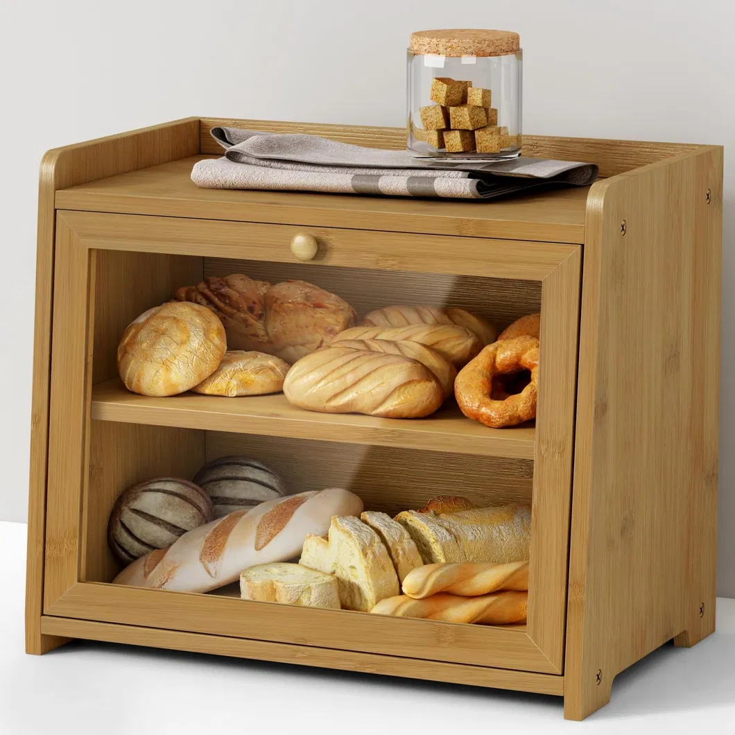 Caja de almacenamiento de alimentos de bamb&uacute; natural de 2 capas al por mayor 