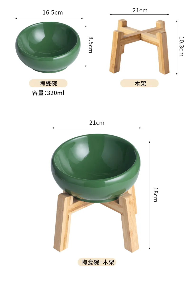 Cuencos de agua de cer&aacute;mica creativos para mascotas, cuenco de comida con base de bamb&uacute; resistente 