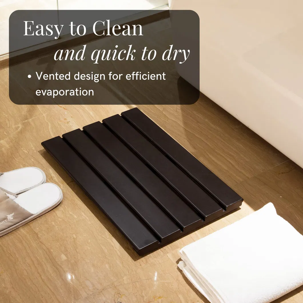 Alfombra de ba&ntilde;o de bamb&uacute; para el hogar de color negro para ba&ntilde;o