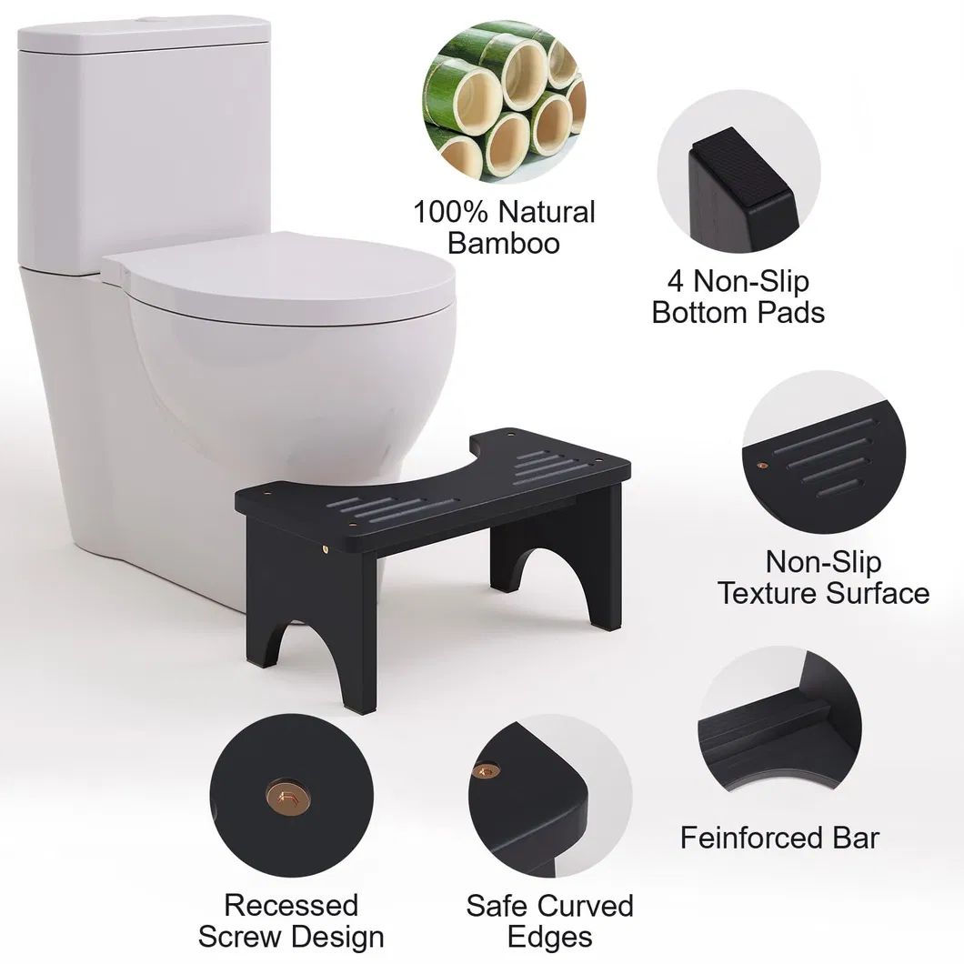 Altura duradera de color negro - Taburete para inodoro de bamb&uacute; que aumenta 