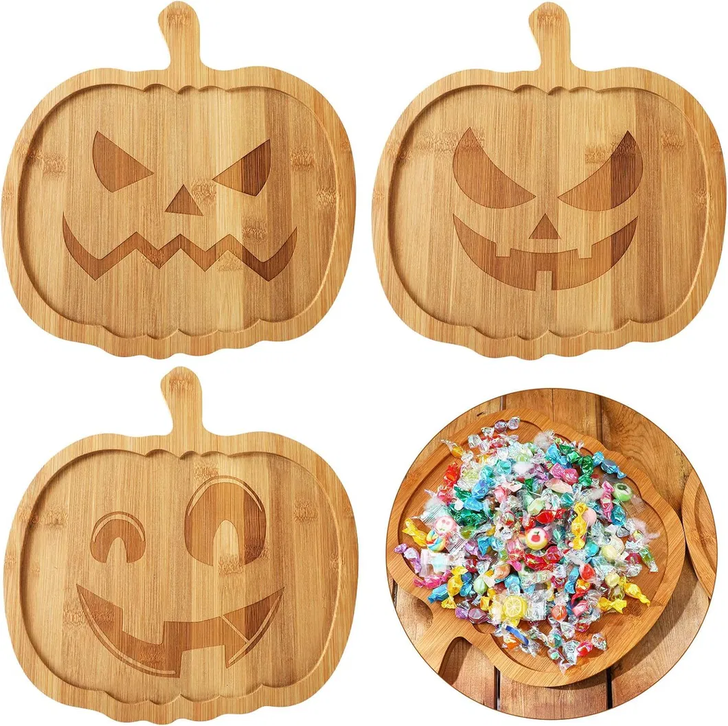 Halloween 2 piezas de bamb&uacute; con forma de calavera para servir aperitivos y charcuter&iacute;a, platos para fiesta 