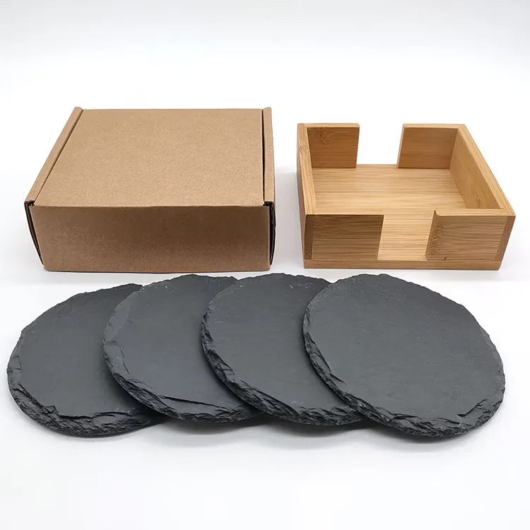 Juego de posavasos de pizarra con forma de corazón de