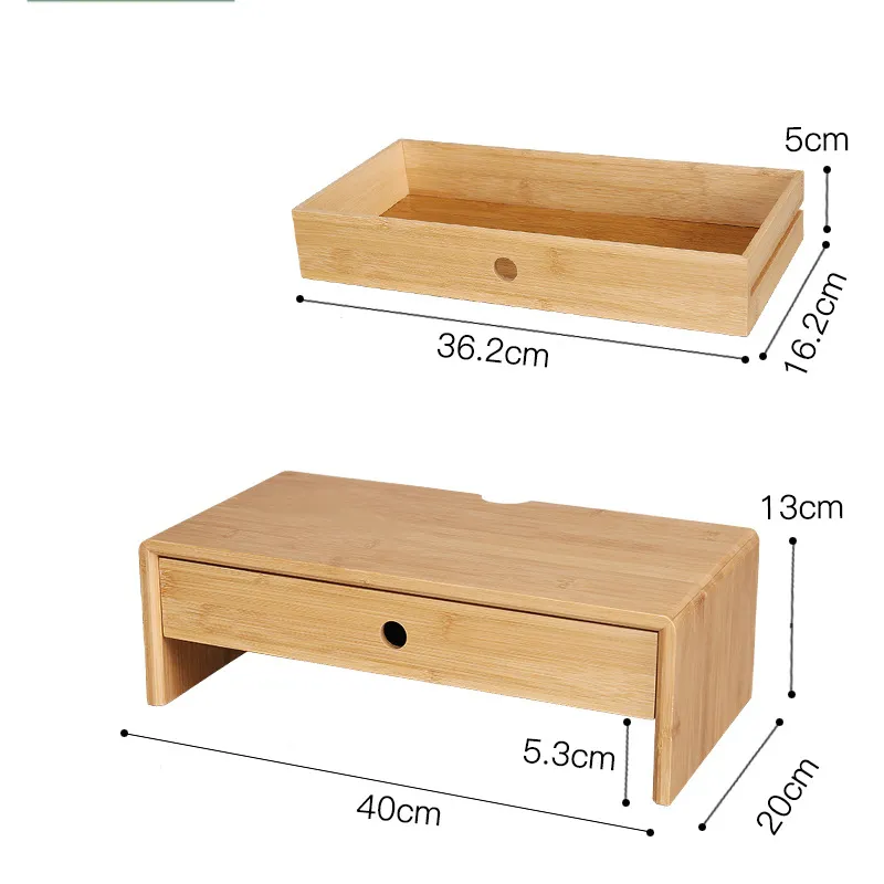 Soporte de bamb&uacute; para monitor de computadora con cajones organizadores de almacenamiento 