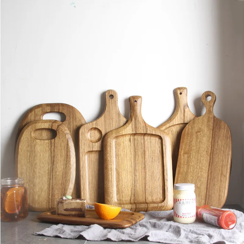 Fabricaci&oacute;n de tabla de cortar de madera de &eacute;bano en forma de flor, tabla para servir con mango
