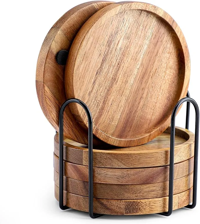 Posavasos de madera de haya cuadrados y redondos grabados personalizados para regalos personales