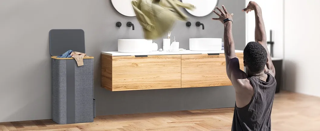 plegable de gran capacidad con dise&ntilde;o de bamb&uacute; de tela de Oxford para el ba&ntilde;o