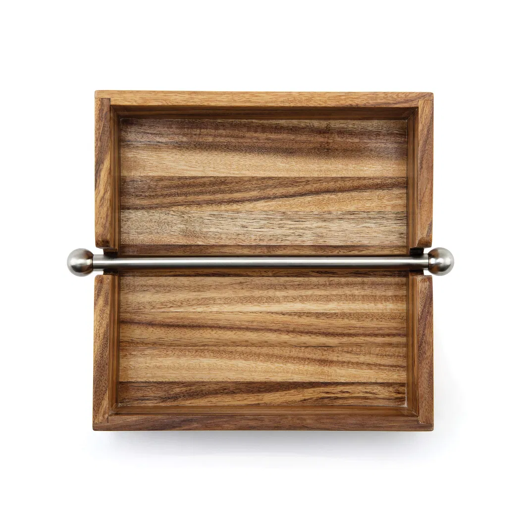 Servilletero de madera de acacia con barra central de acero inoxidable con peso 