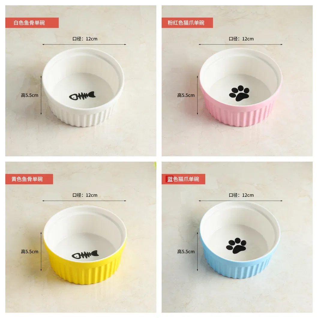 Cuenco de cer&aacute;mica para gatos, cuencos para perros con estante de metal en forma de gato 