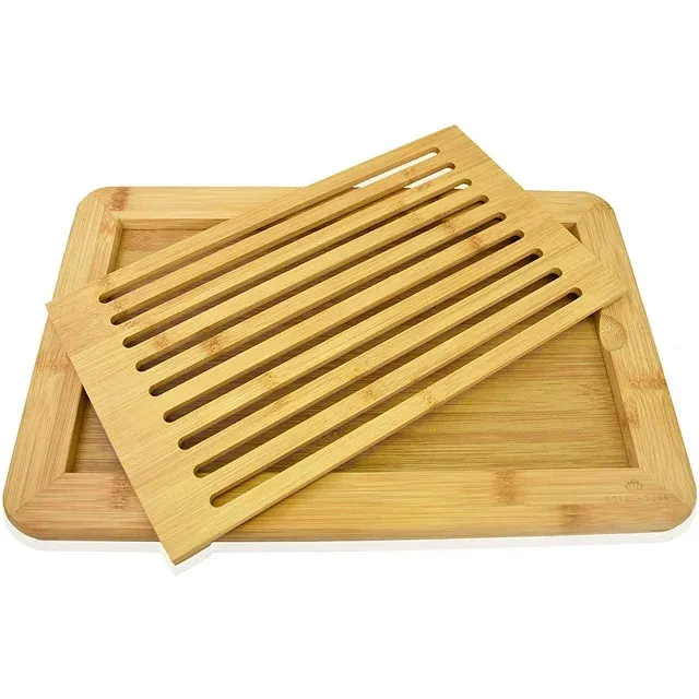Tabla para cortar pan grande de bambú premium con bandeja para migas integrada