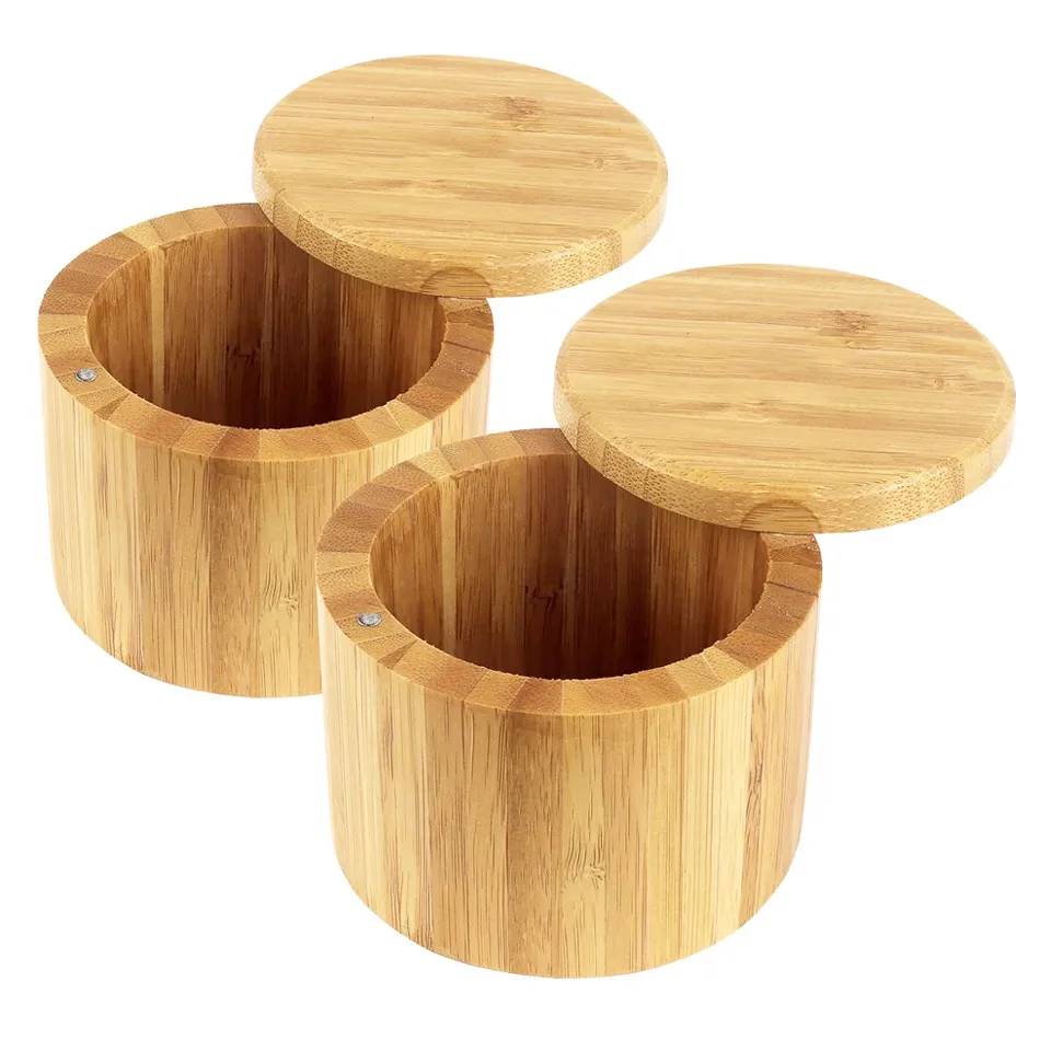 Elegante salero de bamb&uacute;, caja de especias con tapa magn&eacute;tica 