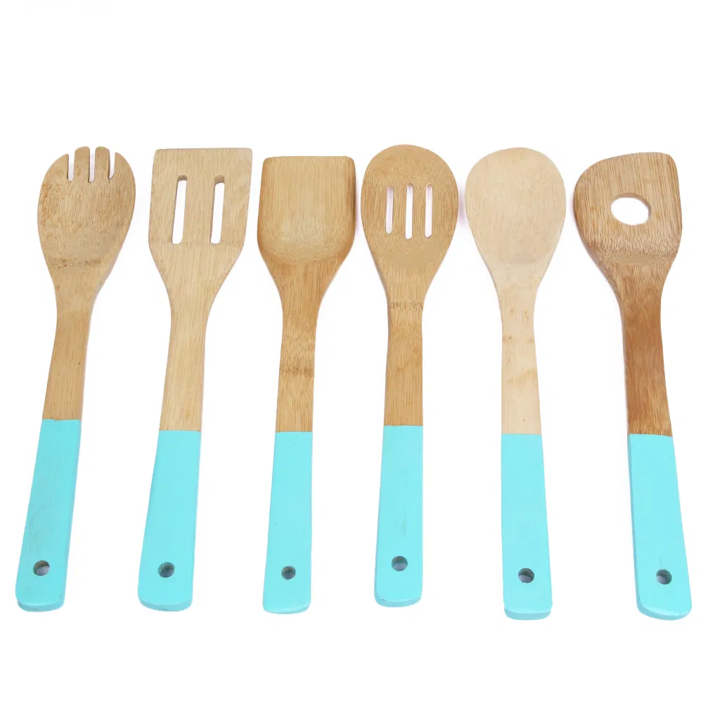 Home Basics Juego de 7 utensilios de bambú de colores con soporte