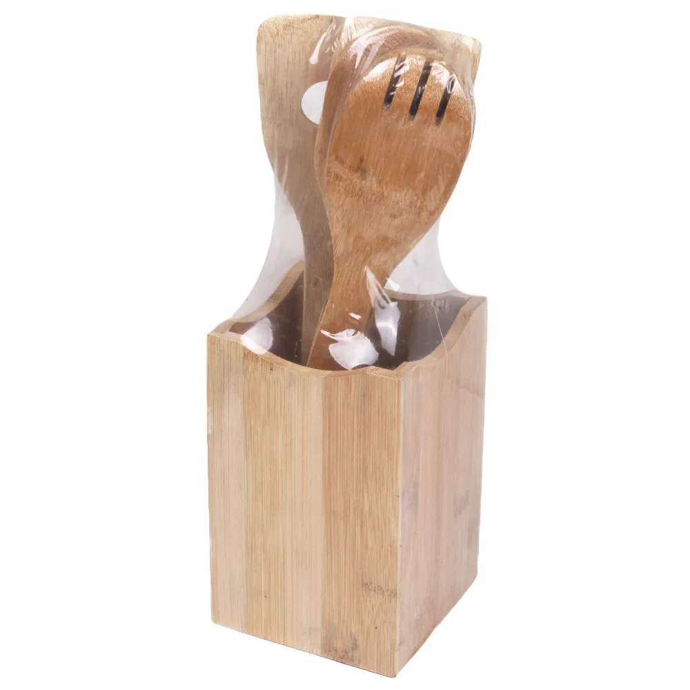 Personalize soporte cuadrado de bamb&uacute; y juego de utensilios de cocina para cocina 