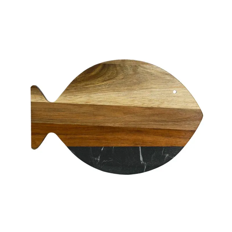 pez para frutas/bocadillos Tabla de cortar de madera y m&aacute;rmol negro con forma de pez para frutas/bocadillos Tabla de cortar 