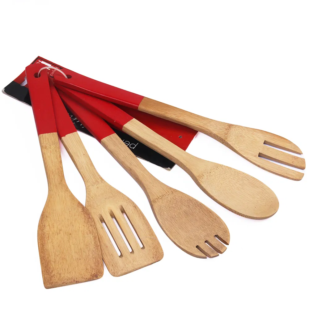 Juego de 5 utensilios de cocina de bamb&uacute; de color personalizado para cocina 