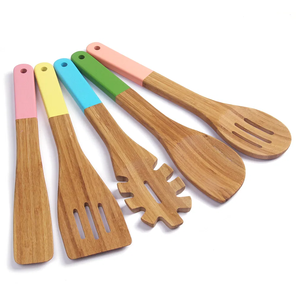 calidad Juego de 5 utensilios de cocina de bambú con pintura en