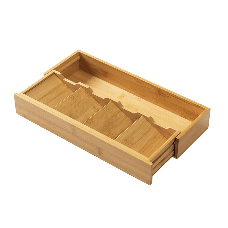 Organizador de cajones expandible de bamb&uacute; para cubiertos, cubiertos y cuchillos en la cocina
