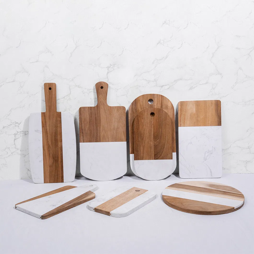 Tabla de cortar de m&aacute;rmol de madera de acacia de mano de color Patchwork para bistec, pan y fruta 
