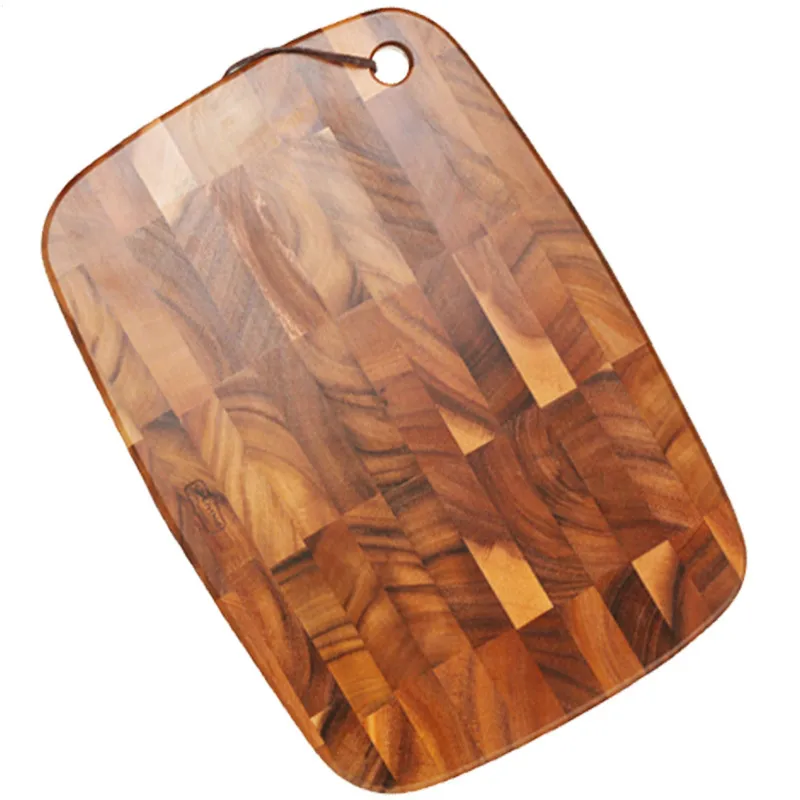 Tabla de cortar de madera de fibra personalizada con cuerda de cuero 