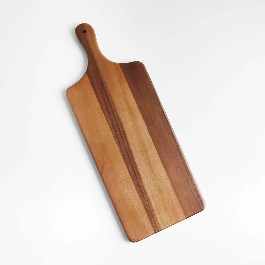 Tabla para servir/bandeja reversible de acacia con canales para jugo y recortes para asas