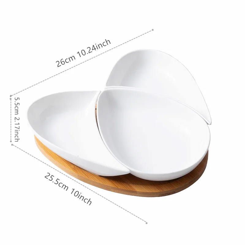 Platos de cerámica para servir con bandeja de bambú