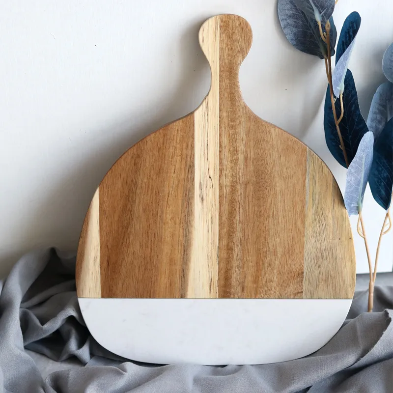 M&aacute;rmol elegante - Tabla de quesos de madera con incrustaciones con mango 