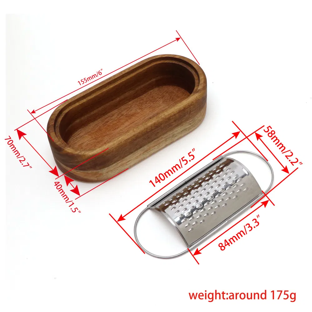 Rallador de queso de acero inoxidable con recipiente de madera Rallador de mano Mini rallador