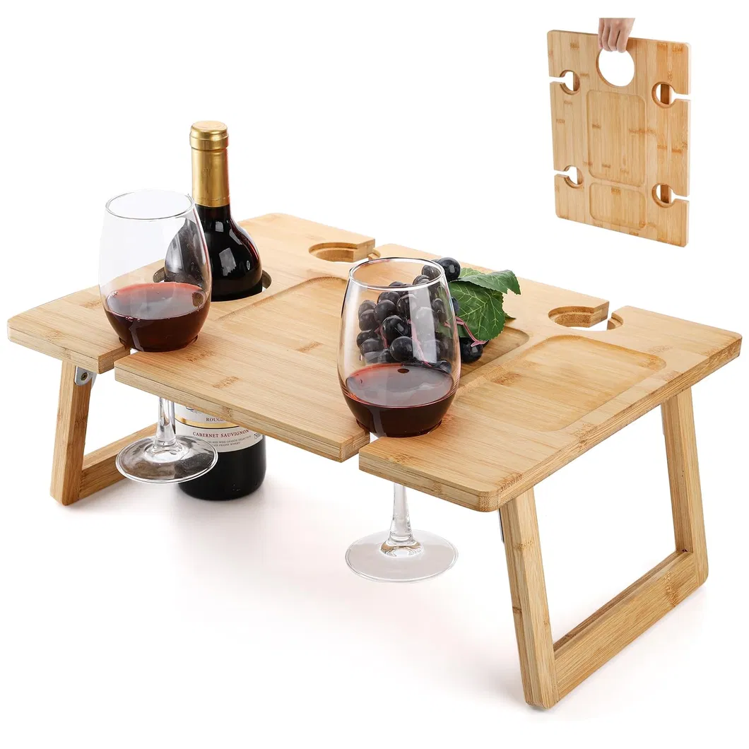 Mesa de picnic de bamb&uacute; rectangular plegable para vino, mesa de picnic para exteriores, 