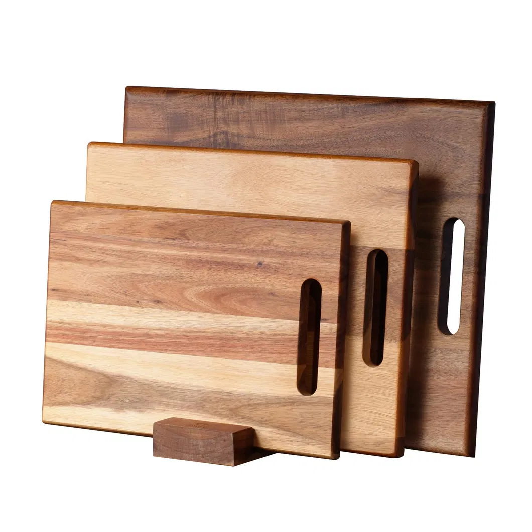 Juego vendedor caliente de la tabla de cortar de madera de Acacia de 3 con soporte 
