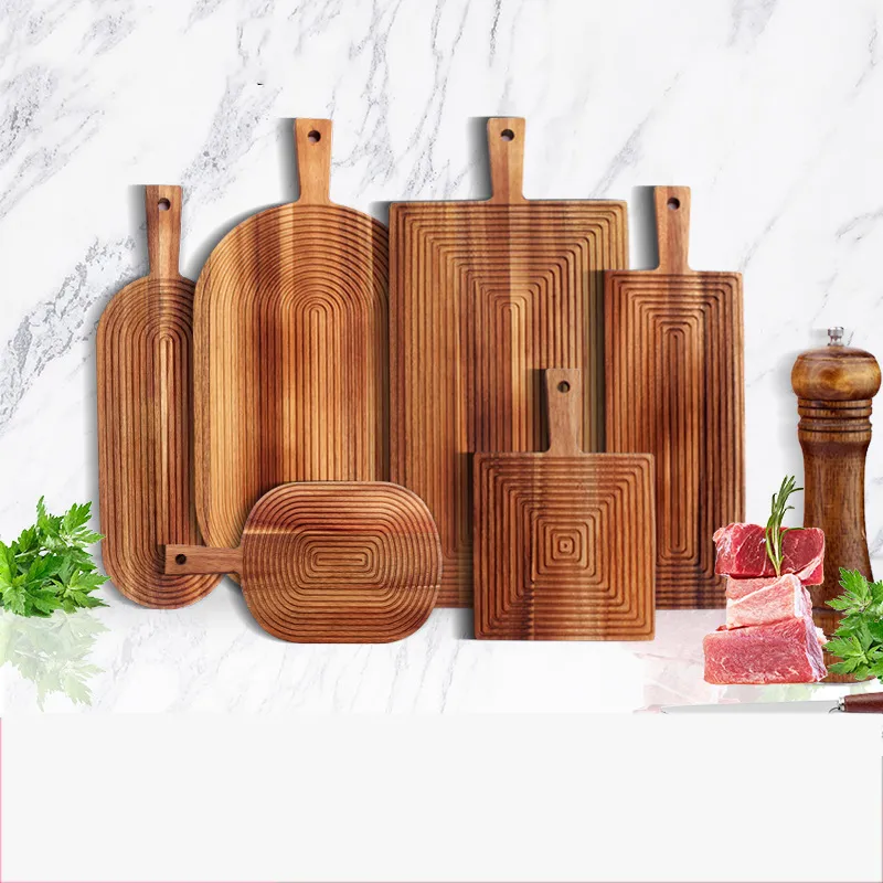 Tabla de cortar con paleta de madera de acacia premium con mango 