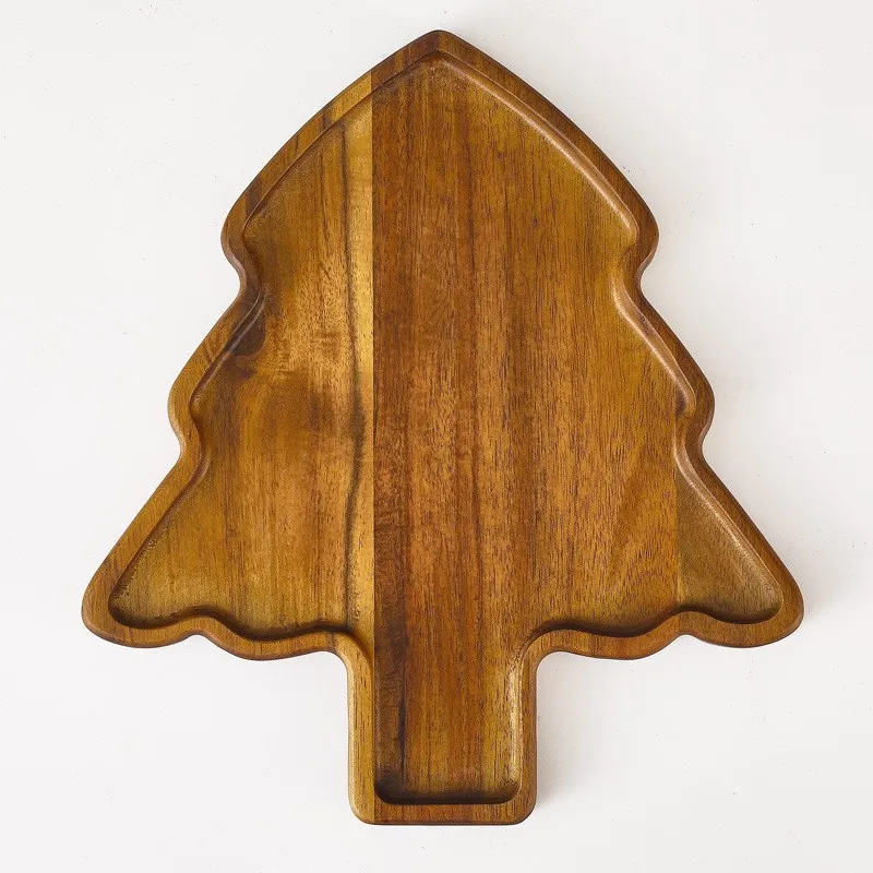 Bandeja festiva de madera de acacia para servir &aacute;rbol de Navidad para picnics 